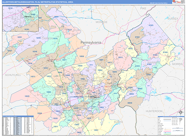 Allentown-Bethlehem-Easton Metro Area Wall Map